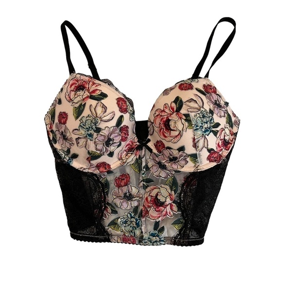 Victoria’s Secret Rose Embroidered Longline Push Up Bra Top Corset Lingerie 34C - Picture 5 of 14